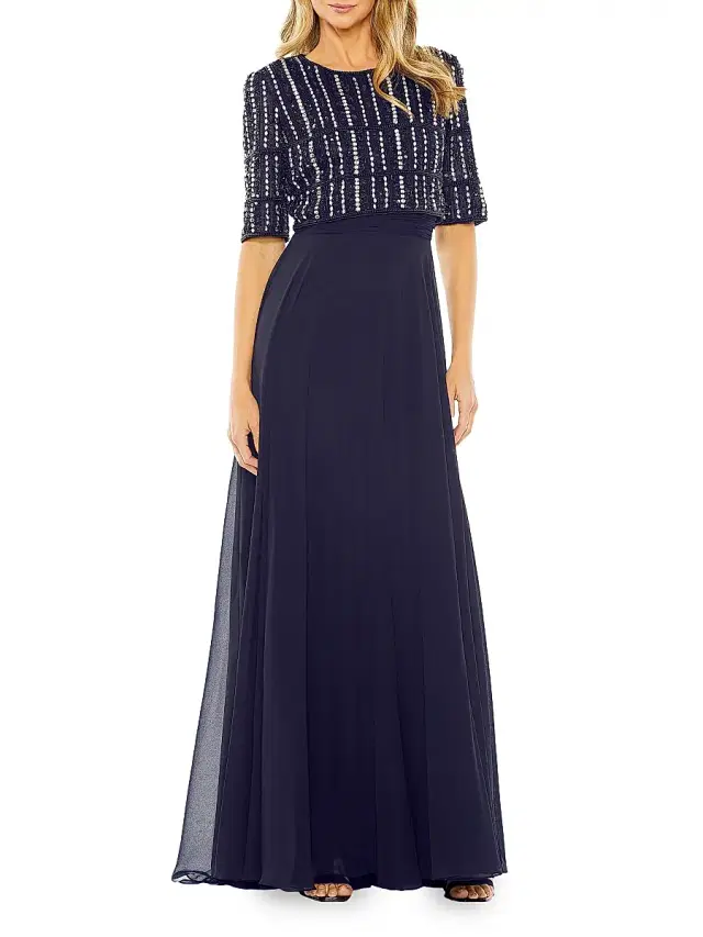 Mac Duggal Women's Bead-Embellished Chiffon Gown - Midnight