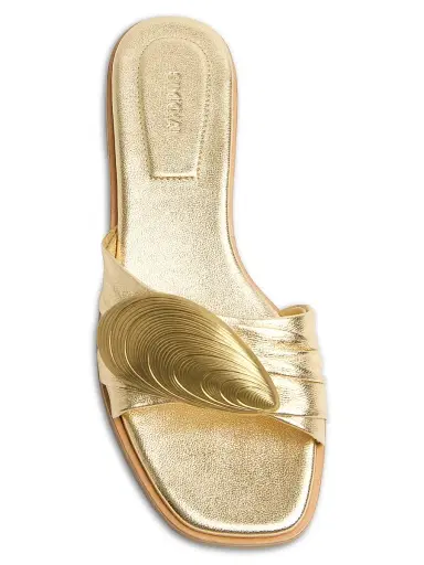SIMKHAI Women's Gigi Oyster Shell Hardware-Detail Leather Sandals - Gold | Thumbnail 3