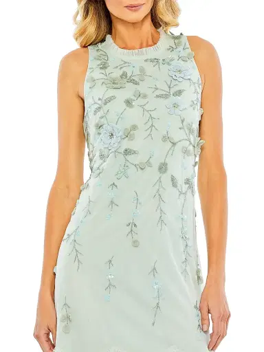 Mac Duggal Women's Cocktail Floral Embellished Chiffon Tiered Dress - Seafoam - Size 16 | Thumbnail 3