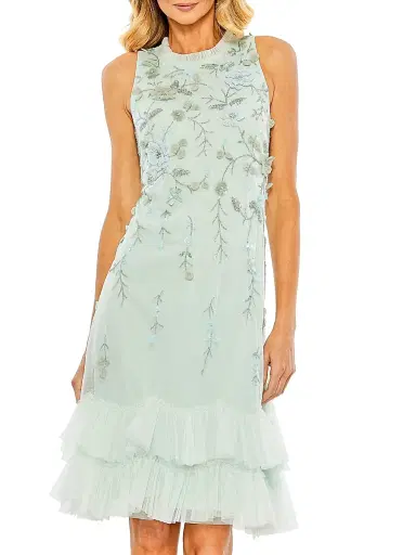 Mac Duggal Women's Cocktail Floral Embellished Chiffon Tiered Dress - Seafoam - Size 16 | Thumbnail 1