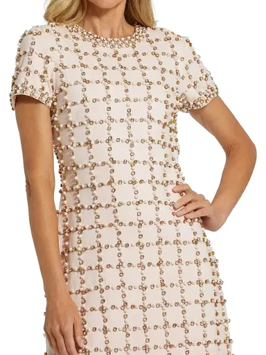 Mac Duggal Women's Cocktail Beaded Sheath Minidress - Blush - Size Large | Thumbnail 3