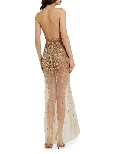 Mac Duggal Women's Ieena Halterneck Embellished Sheer Gown | Thumbnail 2 Mac Duggal Women's Ieena Halterneck Embellished Sheer Gown | Thumbnail 2