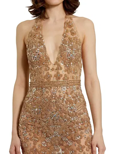Mac Duggal Women's Ieena Halterneck Embellished Sheer Gown | Thumbnail 3 Mac Duggal Women's Ieena Halterneck Embellished Sheer Gown | Thumbnail 3