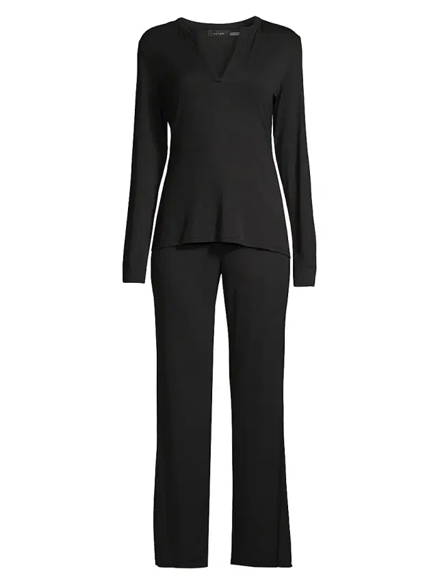 Natori Women's Feathers Elements 2-Piece Jersey Crop Lounge Set - Black