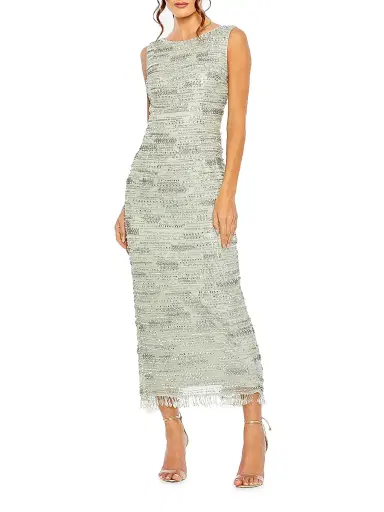 Mac Duggal Women's Crystal & Beaded Fringe Midi-Dress - Sage - Size 4 | Thumbnail 1