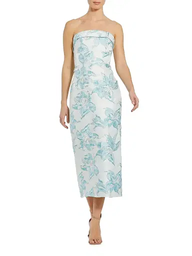 Mac Duggal Women's Cocktail Brocade Strapless Midi-Dress - French Blue - Size 14 | Thumbnail 1