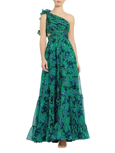 Mac Duggal Women's Floral One-Shoulder Cut-Out Gown - Black Multi - Size 0 | Thumbnail 1 Mac Duggal Women's Floral One-Shoulder Cut-Out Gown - Black Multi - Size 0 | Thumbnail 1
