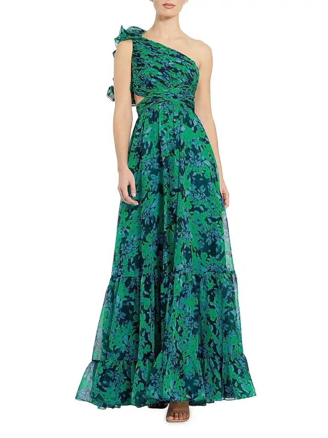 Mac Duggal Women's Floral One-Shoulder Cut-Out Gown - Black Multi