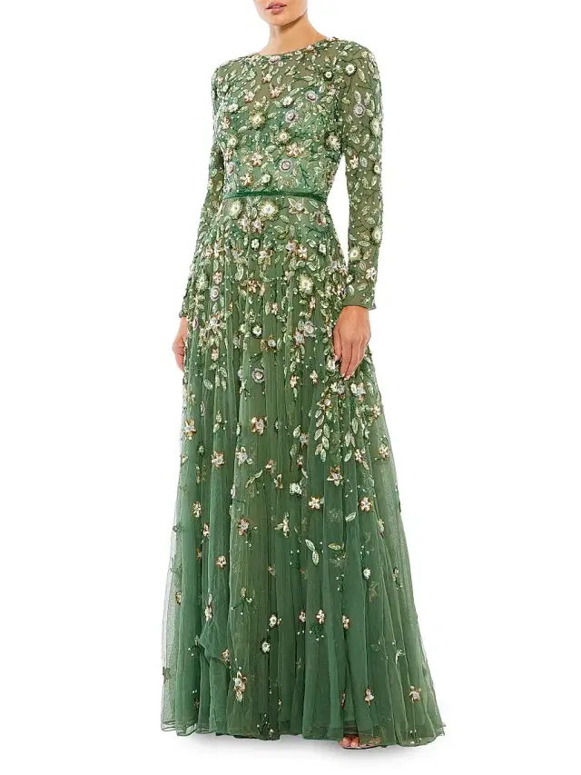 Mac Duggal Women's Floral A-Line Gown - Sage