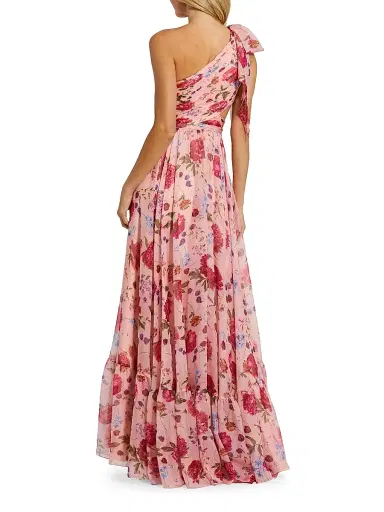 Mac Duggal Women's Floral Chiffon Cut-Out One-Shoulder Gown - Blush Multi - Size 12 | Thumbnail 2 Mac Duggal Women's Floral Chiffon Cut-Out One-Shoulder Gown - Blush Multi - Size 12 | Thumbnail 2