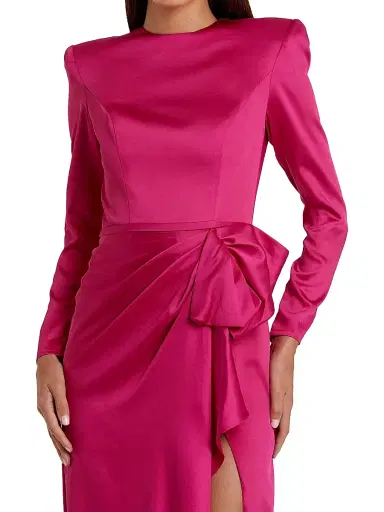 Mac Duggal Women's Satin Power Shoulder Gown - Magenta - Size 16 | Thumbnail 3