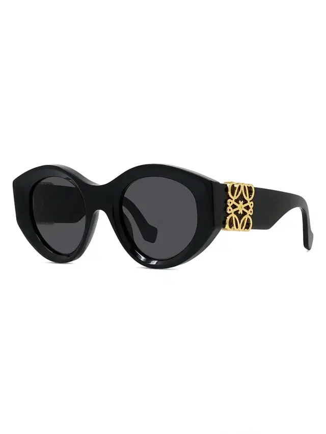 LOEWE Women's Anagram 50MM Round Sunglasses - Shiny Black Smoke