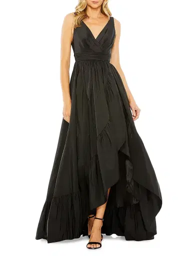 Mac Duggal Women's Satin Flounce V-Neck Gown | Thumbnail 1 Mac Duggal Women's Satin Flounce V-Neck Gown | Thumbnail 1