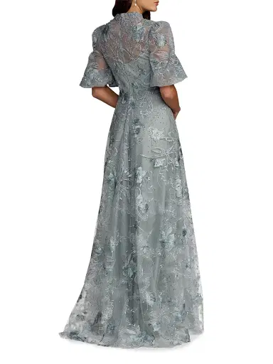 Mac Duggal Women's Floral-Embroidered Puff A-Line Gown - French Blue - Size 16 | Thumbnail 2 Mac Duggal Women's Floral-Embroidered Puff A-Line Gown - French Blue - Size 16 | Thumbnail 2