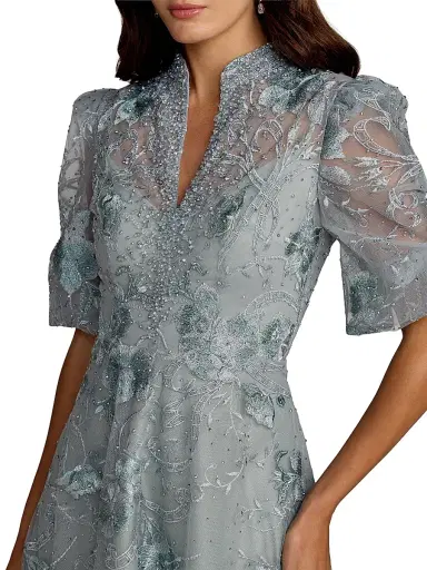 Mac Duggal Women's Floral-Embroidered Puff A-Line Gown - French Blue - Size 16 | Thumbnail 3 Mac Duggal Women's Floral-Embroidered Puff A-Line Gown - French Blue - Size 16 | Thumbnail 3