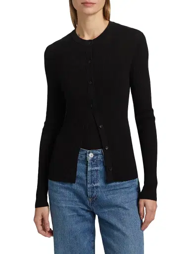 A.L.C. Women's Fisher Cotton-Blend Button-Front Cardigan - Black | Thumbnail 3