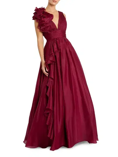 Mac Duggal Women's Ruffle Shoulder V-Neck Gown | Thumbnail 1