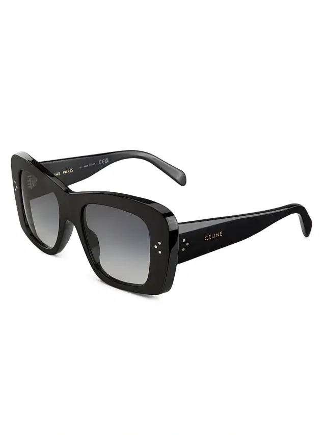 CELINE Women's 3 Dots 54MM Geometric Sunglasses - Shiny Black Smoke