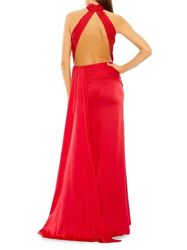 Mac Duggal Women's Halterneck Open-Back Satin Gown - Red - Size 12 | Thumbnail 2