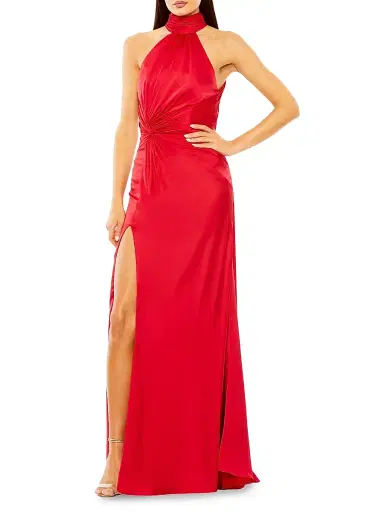 Mac Duggal Women's Halterneck Open-Back Satin Gown - Red - Size 12 | Thumbnail 1