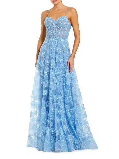 Mac Duggal Women's Floral Mesh Sweetheart A-Line Gown - Powder Blue - Size 12 | Thumbnail 1 Mac Duggal Women's Floral Mesh Sweetheart A-Line Gown - Powder Blue - Size 12 | Thumbnail 1