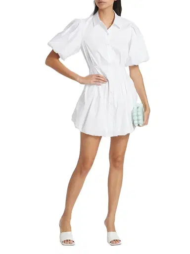 SIMKHAI Women's Cleo Puff-Sleeve Pintuck Minidress - White | Thumbnail 2