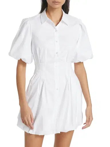 SIMKHAI Women's Cleo Puff-Sleeve Pintuck Minidress - White | Thumbnail 3