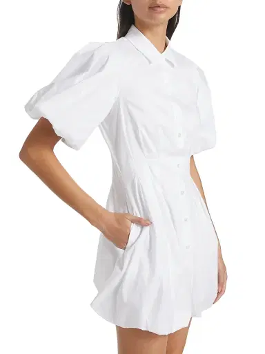 SIMKHAI Women's Cleo Puff-Sleeve Pintuck Minidress - White | Thumbnail 4