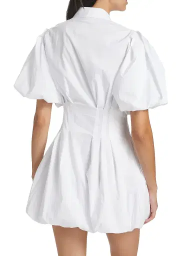 SIMKHAI Women's Cleo Puff-Sleeve Pintuck Minidress - White | Thumbnail 5