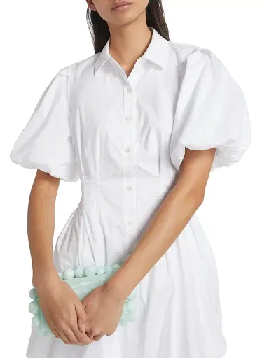 SIMKHAI Women's Cleo Puff-Sleeve Pintuck Minidress - White | Thumbnail 6