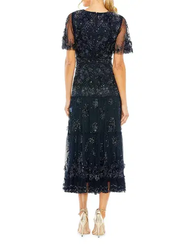 Mac Duggal Women's Floral Embellished Tiered Midi-Dress - Midnight - Size 20 | Thumbnail 2
