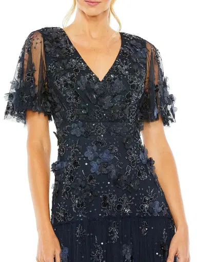 Mac Duggal Women's Floral Embellished Tiered Midi-Dress - Midnight - Size 20 | Thumbnail 3