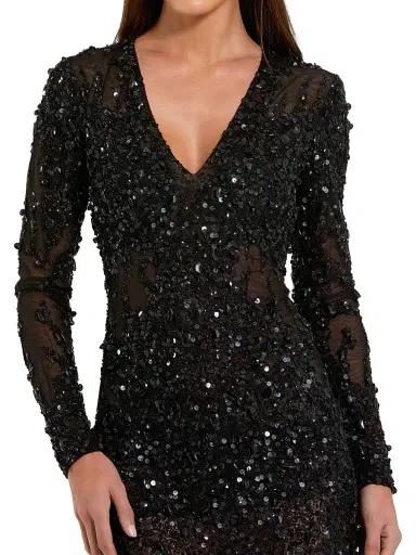 Mac Duggal Women's Sheer Sequined Minidress - Black - Size 12 | Thumbnail 4 Mac Duggal Women's Sheer Sequined Minidress - Black - Size 12 | Thumbnail 4