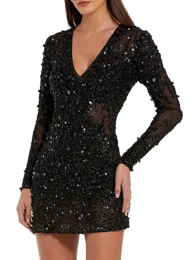 Mac Duggal Women's Sheer Sequined Minidress | Thumbnail 1 Mac Duggal Women's Sheer Sequined Minidress | Thumbnail 1