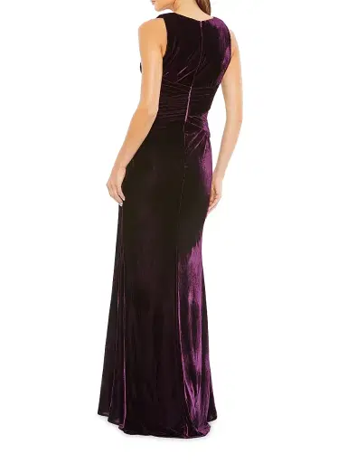 Mac Duggal Women's Velvet Pleated Waist Slip Gown - Amethyst | Thumbnail 2