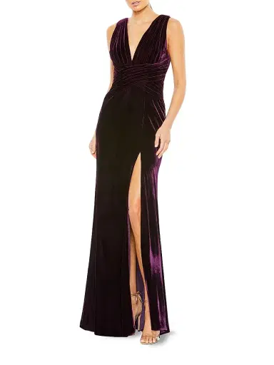 Mac Duggal Women's Velvet Pleated Waist Slip Gown - Amethyst | Thumbnail 1