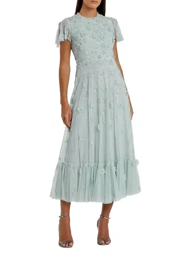 Mac Duggal Women's Sequined Floral Tulle Midi-Dress - Powder Blue - Size 20 | Thumbnail 1 Mac Duggal Women's Sequined Floral Tulle Midi-Dress - Powder Blue - Size 20 | Thumbnail 1