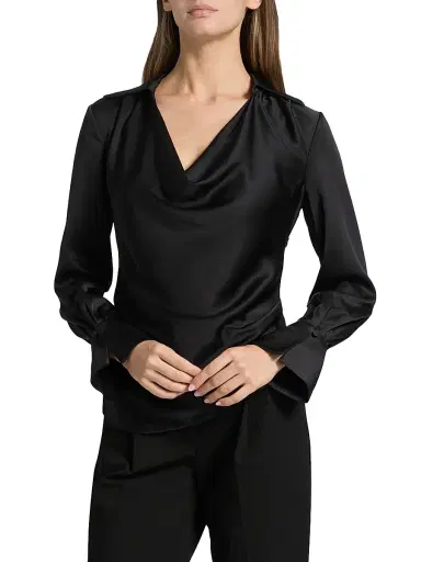 Simkhai Women's Symone Long-Sleeve Cowl Neck Top - Black - Size 14 | Thumbnail 3