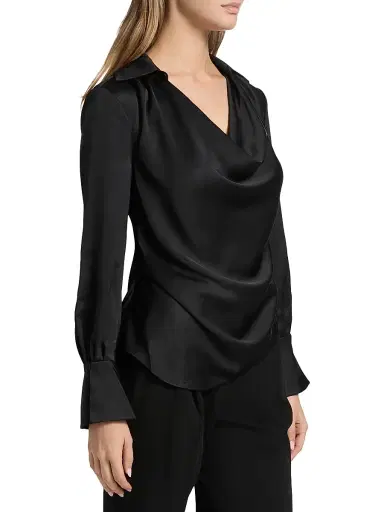 Simkhai Women's Symone Long-Sleeve Cowl Neck Top - Black - Size 14 | Thumbnail 4