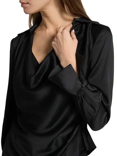 Simkhai Women's Symone Long-Sleeve Cowl Neck Top - Black - Size 14 | Thumbnail 6