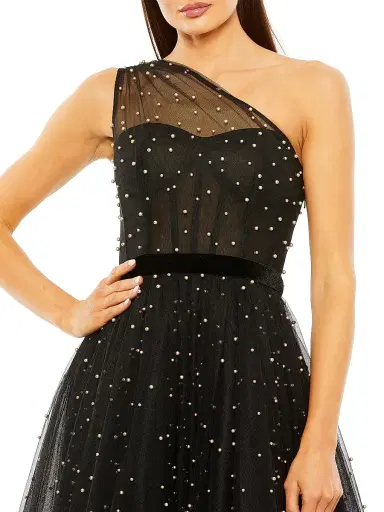 Mac Duggal Women's Embellished Tulle One-Shoulder Midi-Ballgown - Black - Size 14 | Thumbnail 3 Mac Duggal Women's Embellished Tulle One-Shoulder Midi-Ballgown - Black - Size 14 | Thumbnail 3