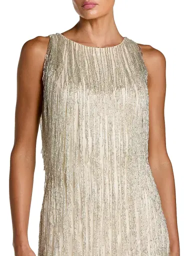 Mac Duggal Women's Beaded Fringe Body-Con Minidress - Beige Silver - Size 12 | Thumbnail 4 Mac Duggal Women's Beaded Fringe Body-Con Minidress - Beige Silver - Size 12 | Thumbnail 4