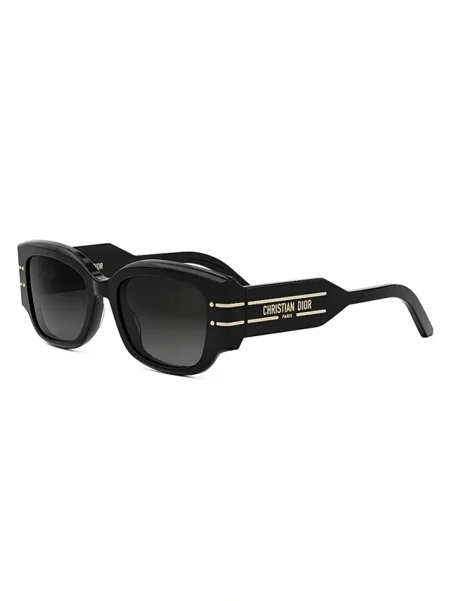 Dior Women's Signature S13I 52MM Rectangular Sunglasses - Black Gold Black