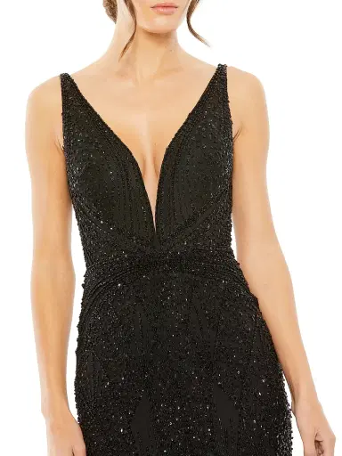Mac Duggal Women's Embellished Feather-Trim V-Neck Gown - Black - Size 12 | Thumbnail 3 Mac Duggal Women's Embellished Feather-Trim V-Neck Gown - Black - Size 12 | Thumbnail 3