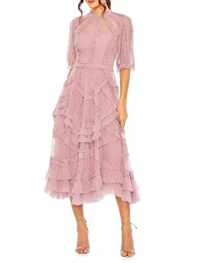 Mac Duggal Women's High-Neck Gathered Tulle Midi-Dress | Thumbnail 1 Mac Duggal Women's High-Neck Gathered Tulle Midi-Dress | Thumbnail 1