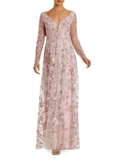 Mac Duggal Women's 3D Floral-Embellished Lace Gown - Rose Pink - Size 18 | Thumbnail 1