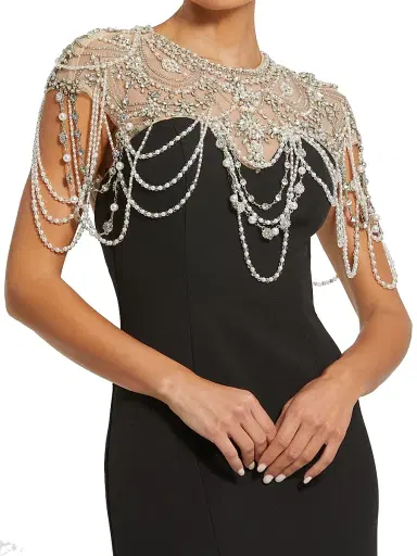 Mac Duggal Women's Beaded Cap-Sleeve Mermaid Gown - Black - Size 16 | Thumbnail 3 Mac Duggal Women's Beaded Cap-Sleeve Mermaid Gown - Black - Size 16 | Thumbnail 3