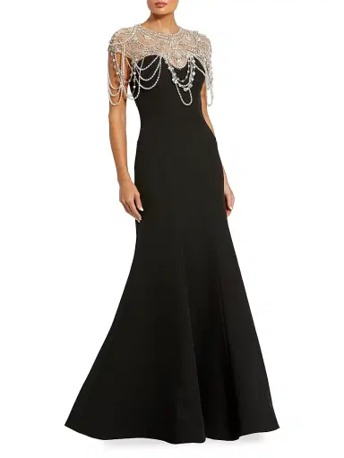 Mac Duggal Women's Beaded Cap-Sleeve Mermaid Gown - Black - Size 16 | Thumbnail 1 Mac Duggal Women's Beaded Cap-Sleeve Mermaid Gown - Black - Size 16 | Thumbnail 1