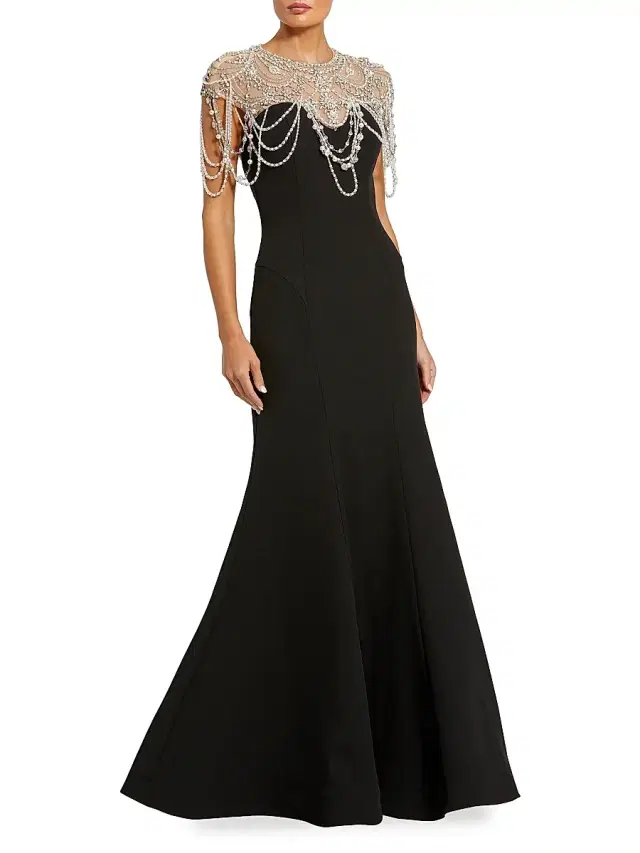 Mac Duggal Women's Beaded Cap-Sleeve Mermaid Gown - Black