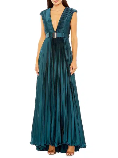 Mac Duggal Women's Ieena Satin Pleated Gown - Midnight - Size 16 | Thumbnail 1 Mac Duggal Women's Ieena Satin Pleated Gown - Midnight - Size 16 | Thumbnail 1